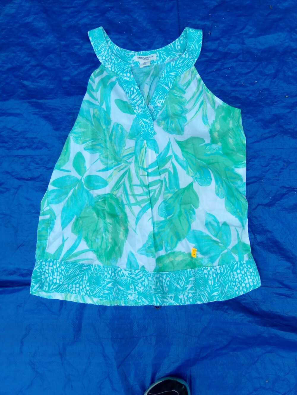 Christian Siriano Turquoise Leaf Print Halter Top